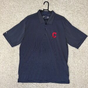 Cleveland Indians Guardians Polo Shirt Mens Large Blue Striped Short Sleeve MLB